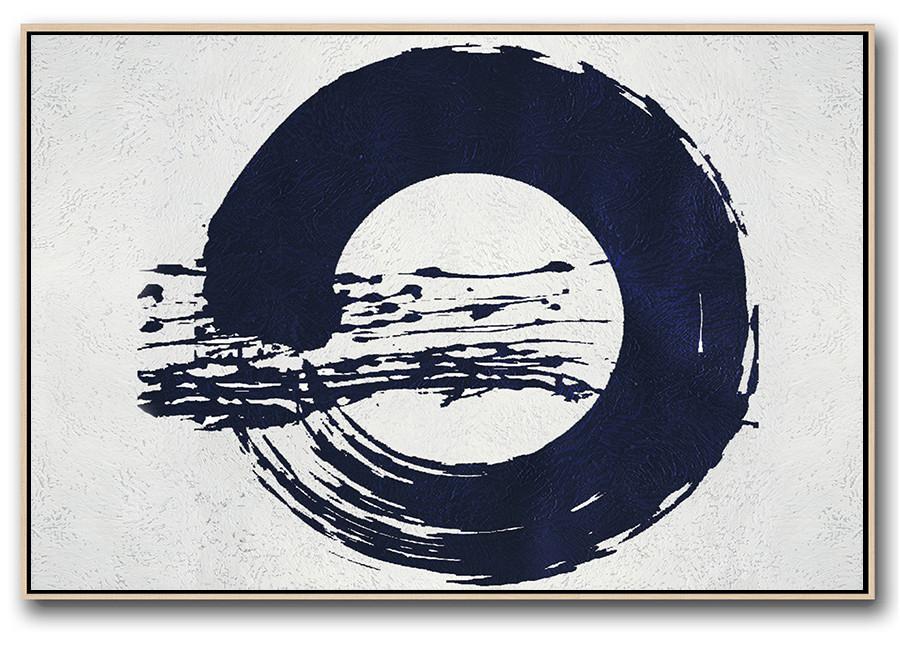 Horizontal Abstract Painting Navy Blue Minimalist Painting On Canvas - Modern Art Paintings For Sale Large